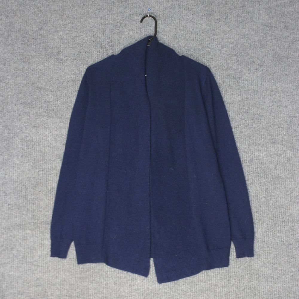 Mariyaab Cardigan Womens M Navy Blue 100 Cashmere Open Front Shawl Collar Luxury